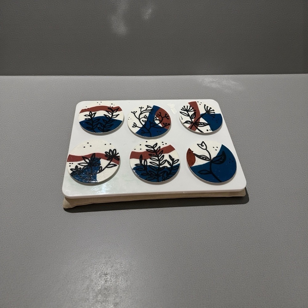 Handmade Drink Coasters With Floral Design and Blue and Brown Patterns